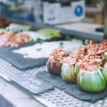 Local Delicacies - Delicious exotic stuffed figs served on counter in market