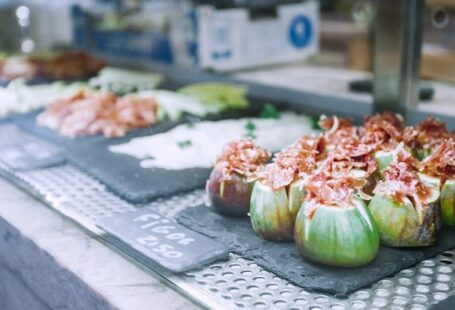 Local Delicacies - Delicious exotic stuffed figs served on counter in market