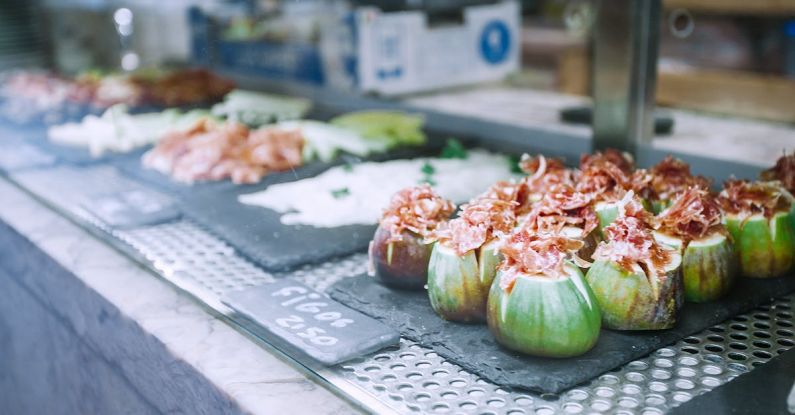Local Delicacies - Delicious exotic stuffed figs served on counter in market