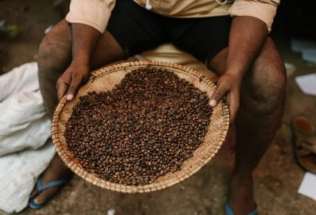 Coffee Trade - Crop ethnic person with coffee beans on plate